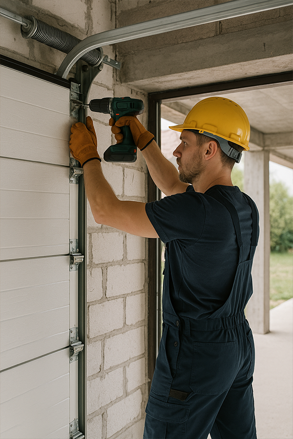 Technician fixing loose garage door cable in Lynwood CA